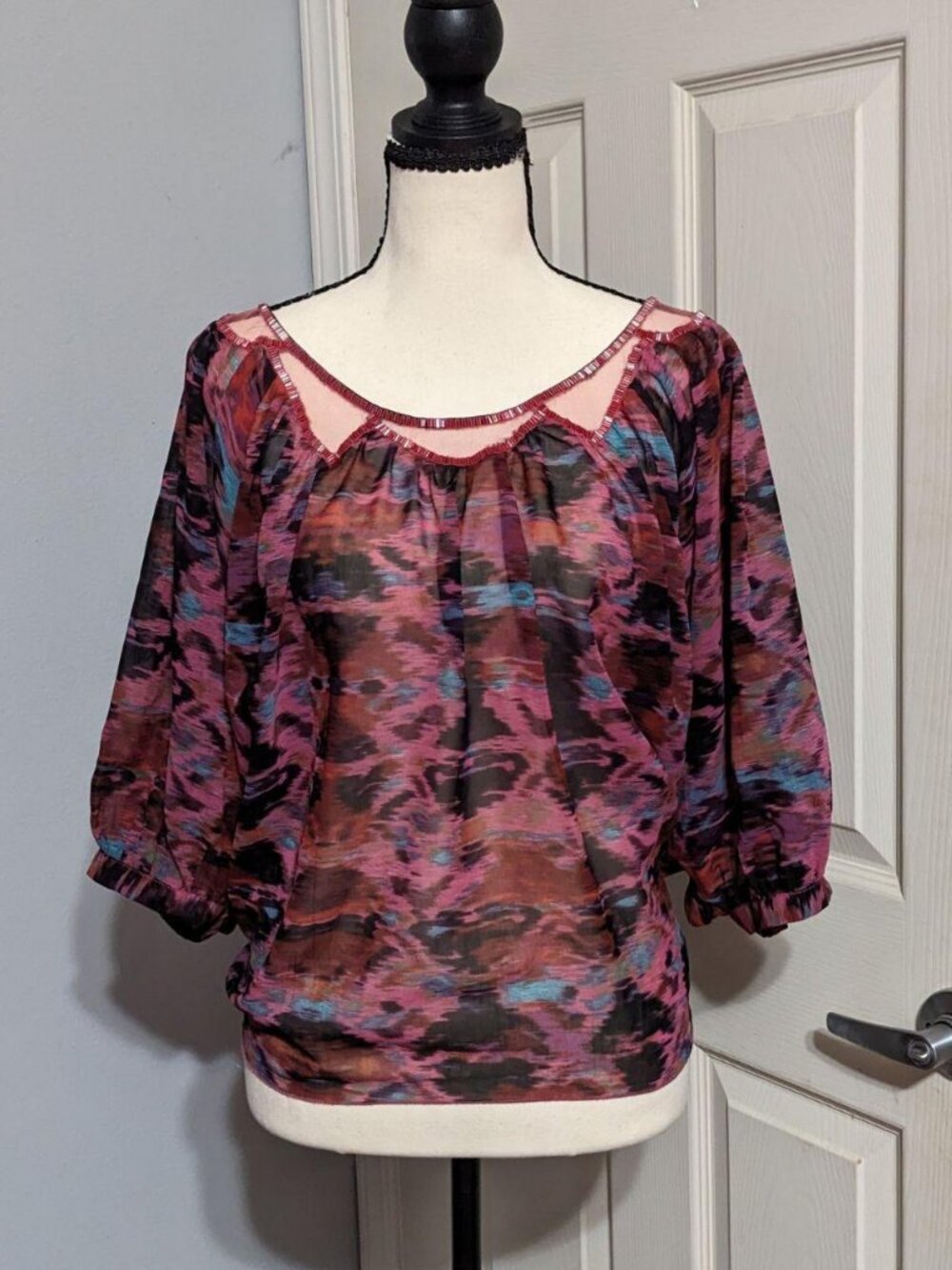 Nine West Vintage America Collection Floral Sheer Cutout Blouse Size S